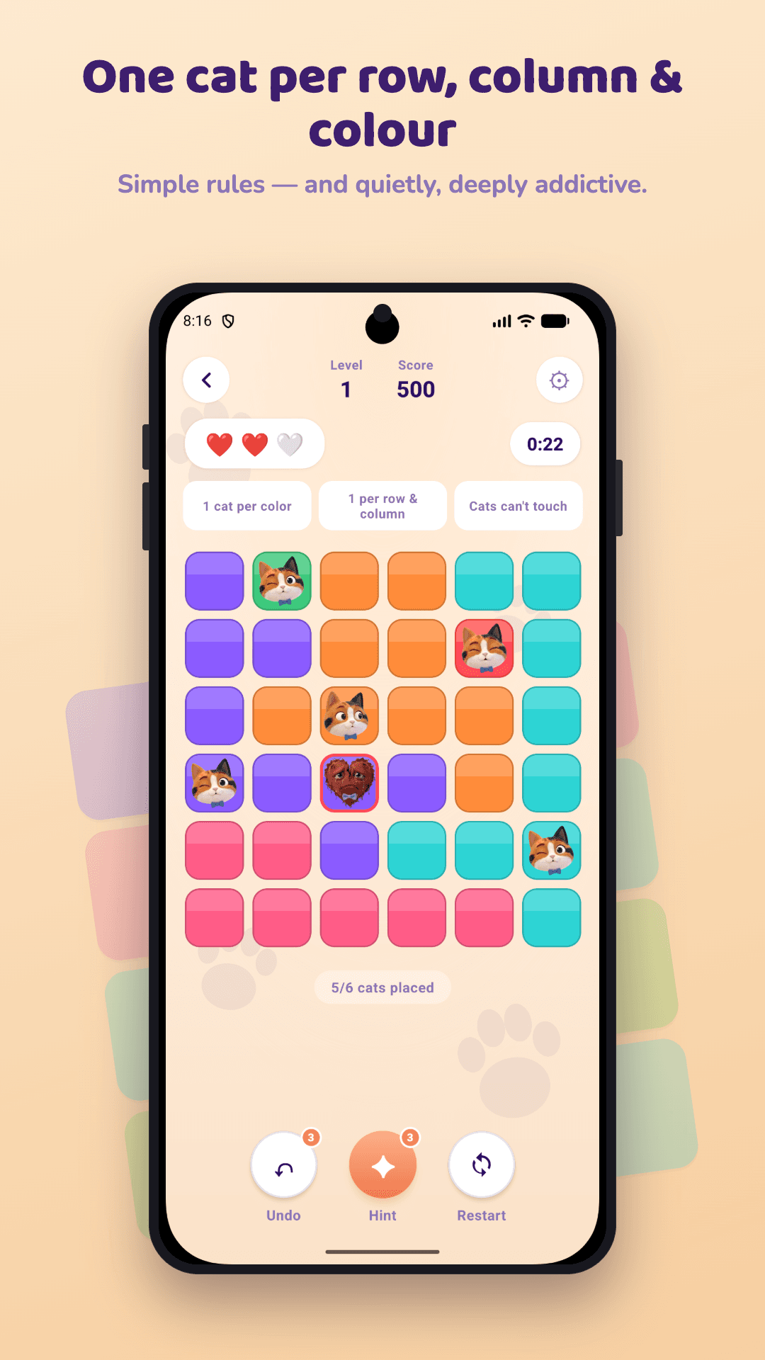 CatQueens: Logic Puzzle Game screenshot